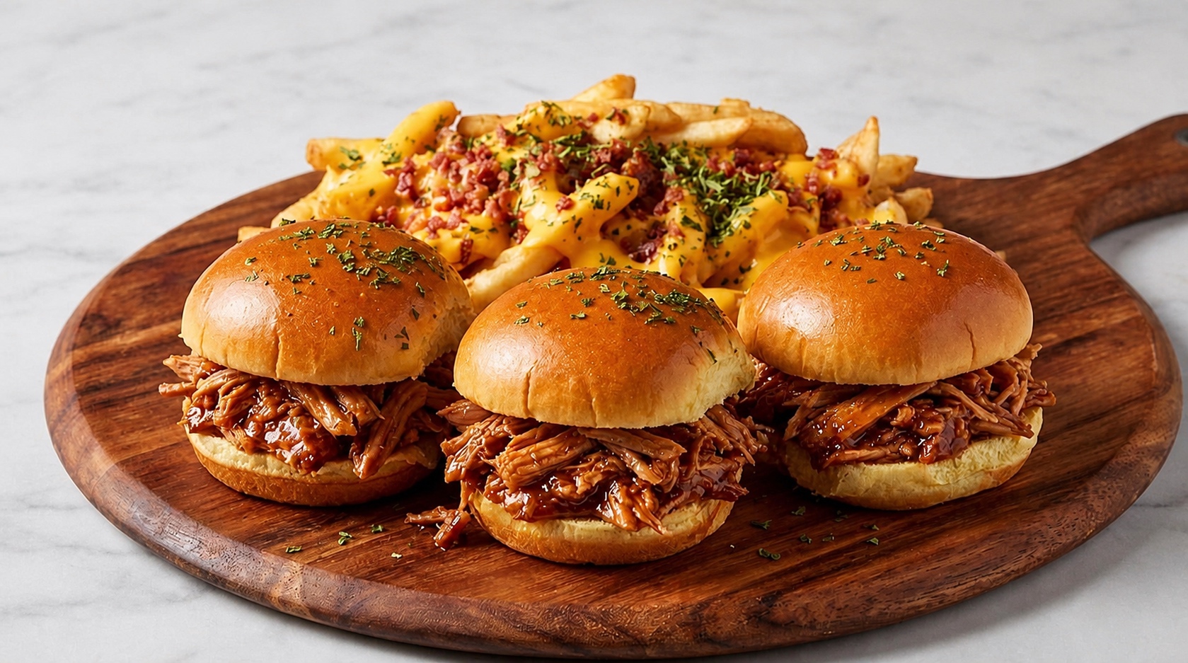 Pulled pork sliders with loaded fries