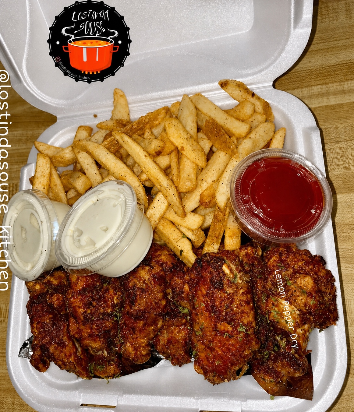 Lemon pepper dry wings with seasoned fries